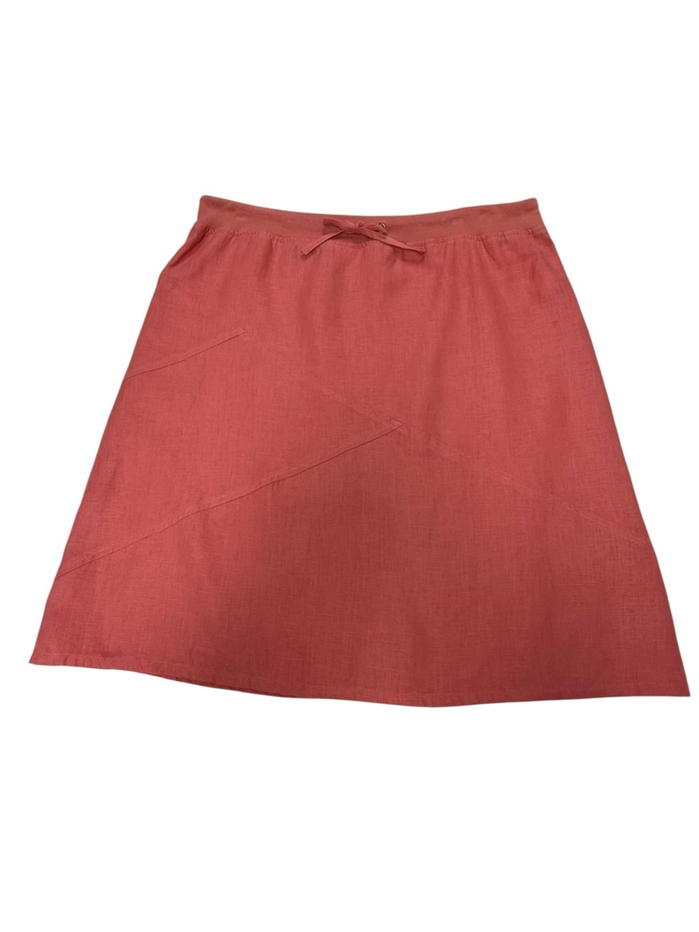 Vintage Tōgo Coral Pink 100% Linen Drawstring A-Line Skirt Women's - Size Large